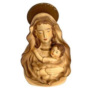 Vintage Ceramic Madonna Mary Baby Jesus Planter Religious Decor